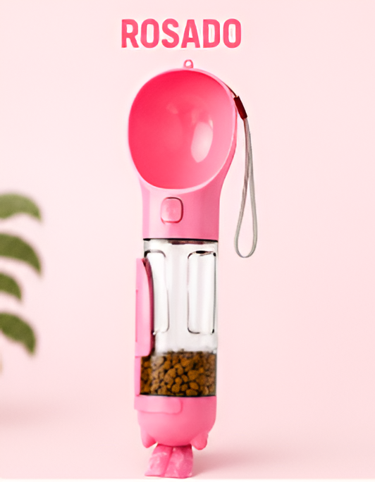🐾 Botella Portátil 4 en 1 para Mascotas – Agua, Comida y Limpieza en un Solo Producto